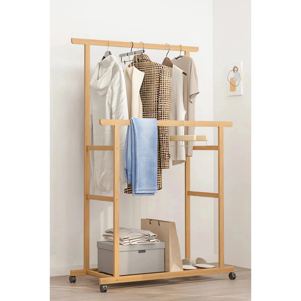 Portant vêtements bambou double barres - Parez votre dressing avec style et fonctionnalité - Aéraly