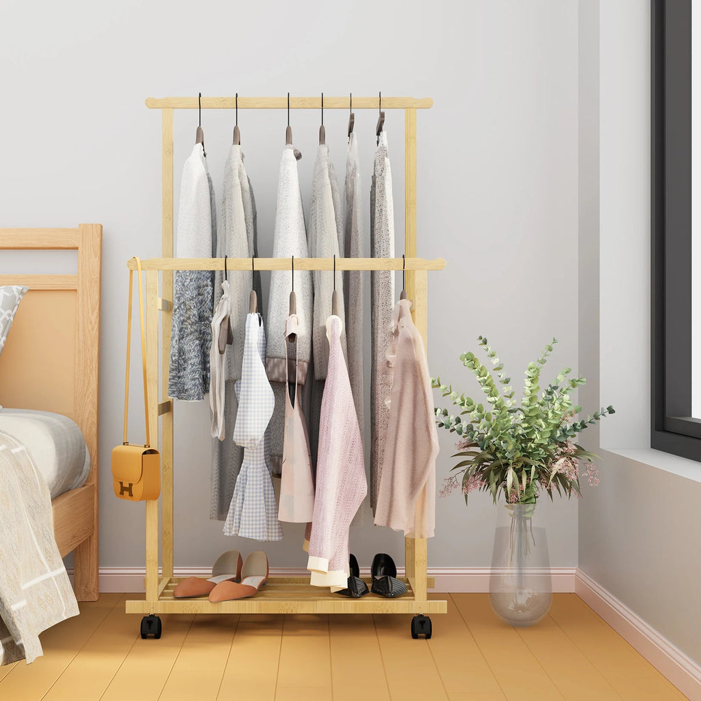 Portant vêtements bambou double barres - Parez votre dressing avec style et fonctionnalité - Aéraly