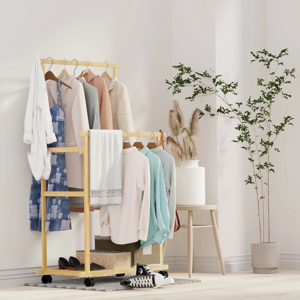 Portant vêtements bambou double barres - Parez votre dressing avec style et fonctionnalité - Aéraly
