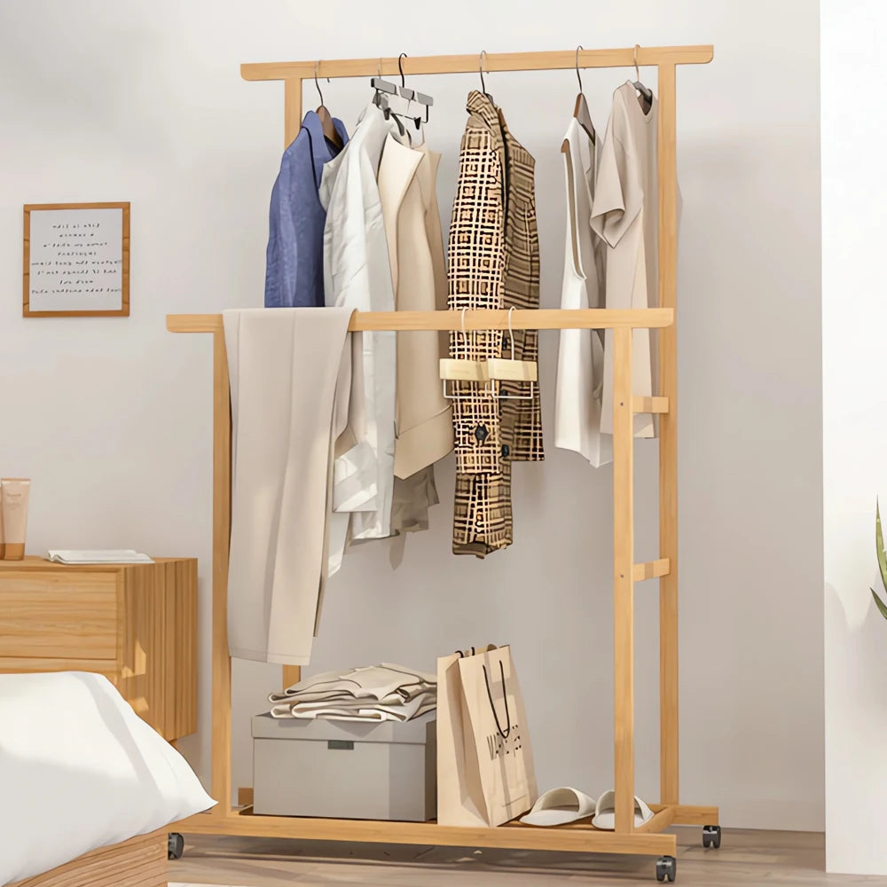 Portant vêtements bambou double barres - Parez votre dressing avec style et fonctionnalité - Aéraly