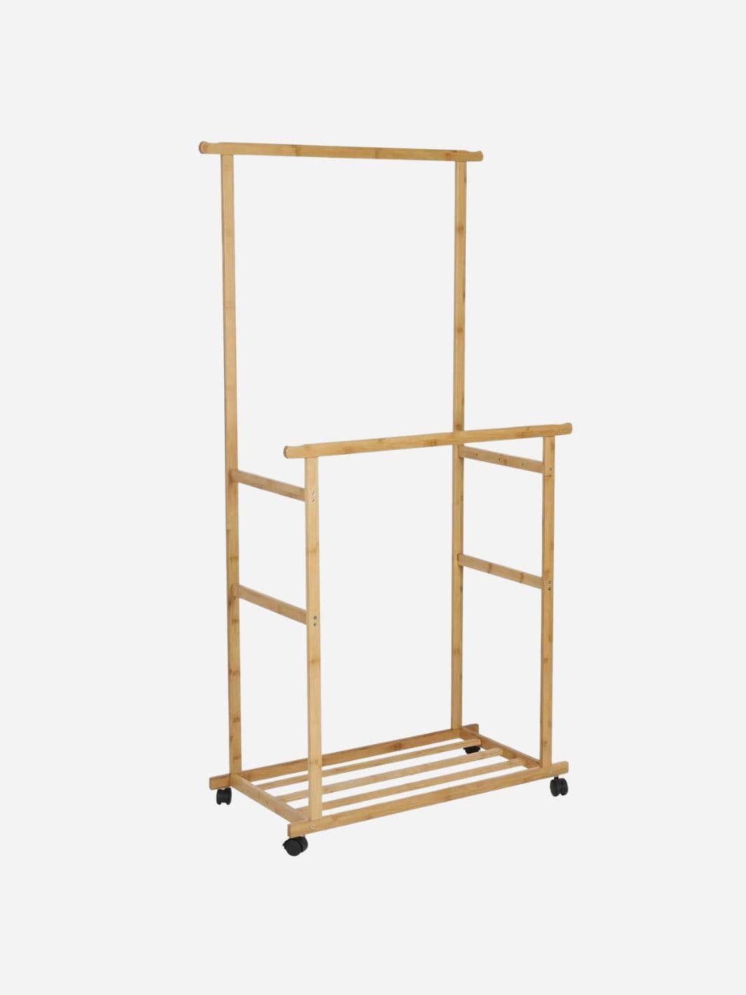 Portant vêtements bambou double barres - Parez votre dressing avec style et fonctionnalité Bois