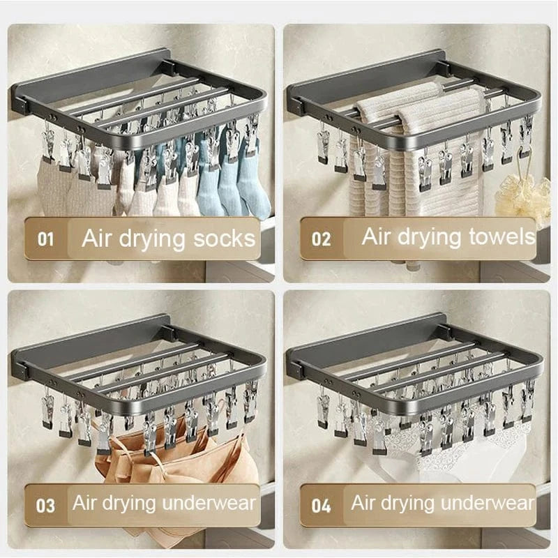 Foldable Socks Hangers Windproof Clothes Hanger Multiple Clips Clothes Hanger Multi function Bra Underwear Drying Storage Racks