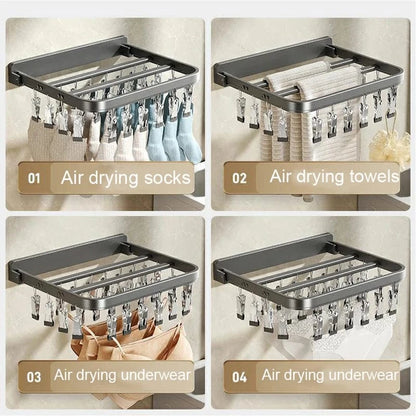 Foldable Socks Hangers Windproof Clothes Hanger Multiple Clips Clothes Hanger Multi function Bra Underwear Drying Storage Racks