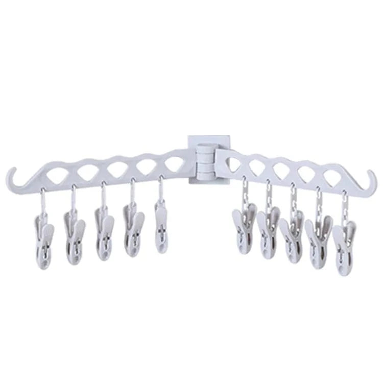 Folding Drying Racks Socks Multi-Clips Wall-mounted Cloth Hanger  Laundry Storage Balcony Drying Rack Bathroom Accessories 10 clips-White-C / CHINA