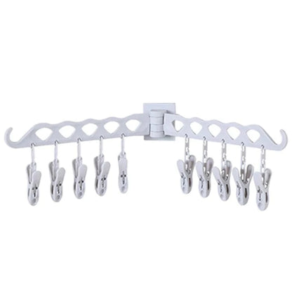 Folding Drying Racks Socks Multi-Clips Wall-mounted Cloth Hanger  Laundry Storage Balcony Drying Rack Bathroom Accessories 10 clips-White-C / CHINA