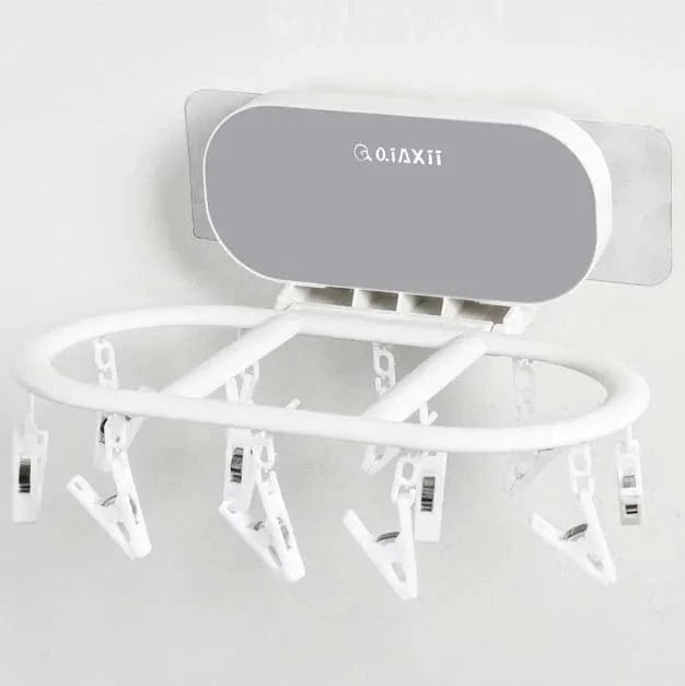 Folding Drying Racks Socks Multi-Clips Wall-mounted Cloth Hanger  Laundry Storage Balcony Drying Rack Bathroom Accessories 10 clips-Gray-B / CHINA