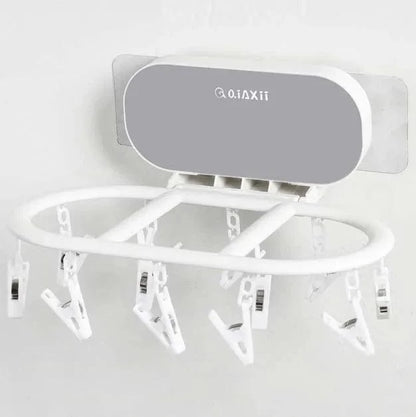 Folding Drying Racks Socks Multi-Clips Wall-mounted Cloth Hanger  Laundry Storage Balcony Drying Rack Bathroom Accessories 10 clips-Gray-B / CHINA