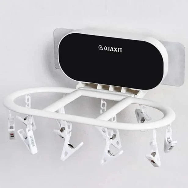 Folding Drying Racks Socks Multi-Clips Wall-mounted Cloth Hanger  Laundry Storage Balcony Drying Rack Bathroom Accessories 10 clips-Black-B / CHINA