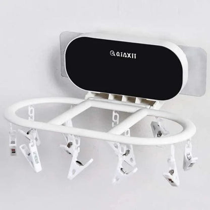 Folding Drying Racks Socks Multi-Clips Wall-mounted Cloth Hanger  Laundry Storage Balcony Drying Rack Bathroom Accessories 10 clips-Black-B / CHINA