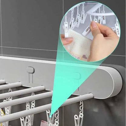 Folding Drying Racks Socks Multi-Clips Wall-mounted Cloth Hanger  Laundry Storage Balcony Drying Rack Bathroom Accessories