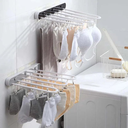 Folding Drying Racks Socks Multi-Clips Wall-mounted Cloth Hanger  Laundry Storage Balcony Drying Rack Bathroom Accessories