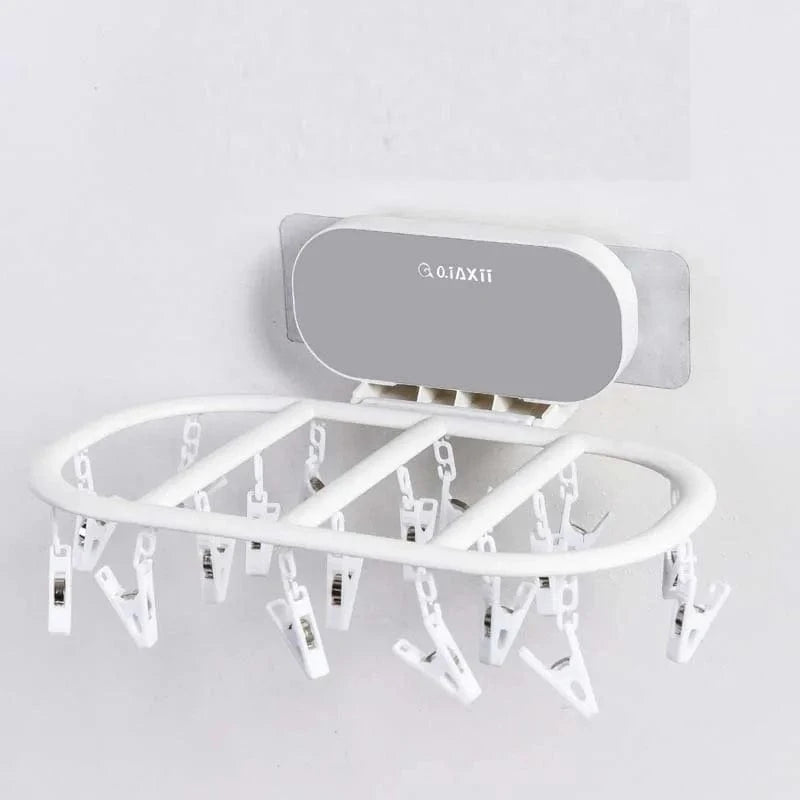 Folding Drying Racks Socks Multi-Clips Wall-mounted Cloth Hanger  Laundry Storage Balcony Drying Rack Bathroom Accessories 18 clips-Gray-B / CHINA