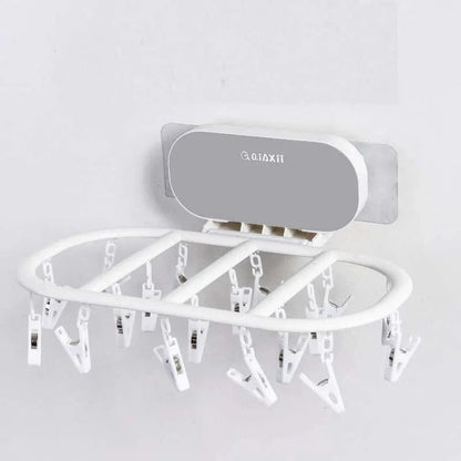 Folding Drying Racks Socks Multi-Clips Wall-mounted Cloth Hanger  Laundry Storage Balcony Drying Rack Bathroom Accessories 18 clips-Gray-B / CHINA