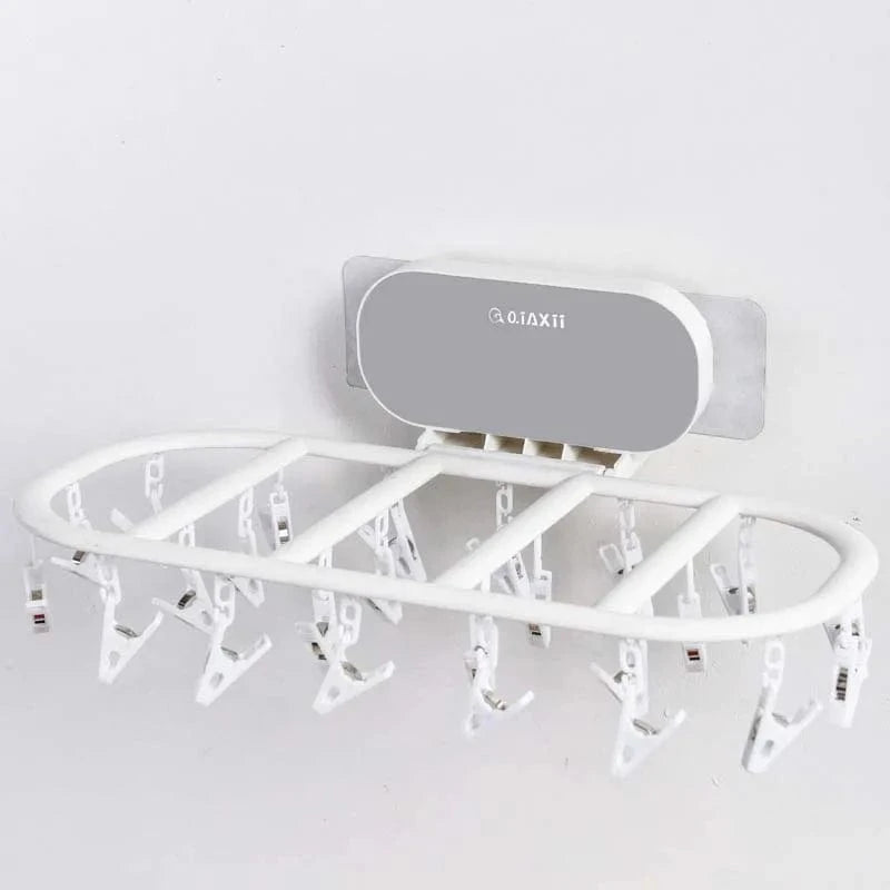 Folding Drying Racks Socks Multi-Clips Wall-mounted Cloth Hanger  Laundry Storage Balcony Drying Rack Bathroom Accessories 22 clips-Gray-B / CHINA
