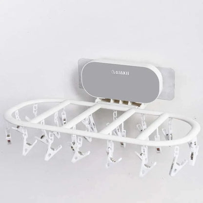 Folding Drying Racks Socks Multi-Clips Wall-mounted Cloth Hanger  Laundry Storage Balcony Drying Rack Bathroom Accessories 22 clips-Gray-B / CHINA