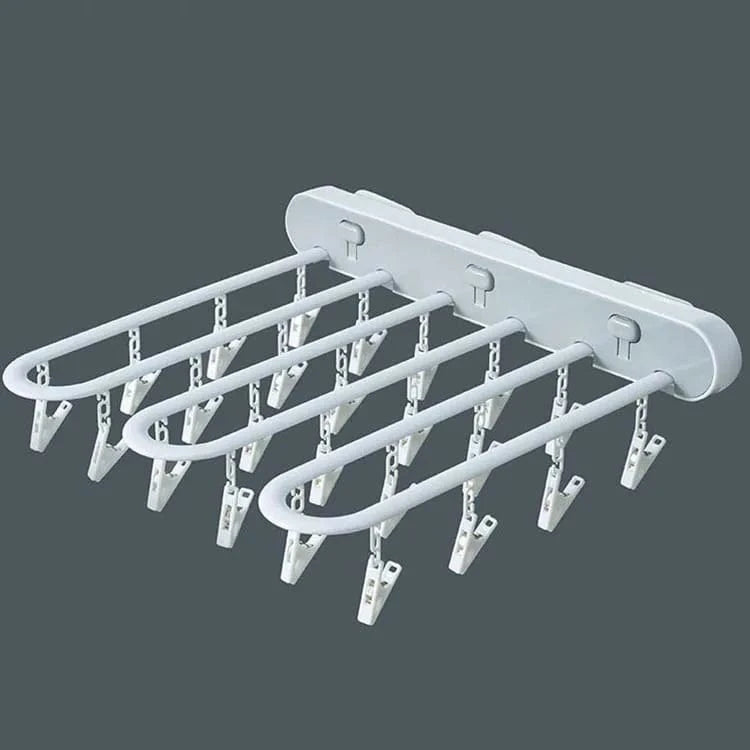 Folding Drying Racks Socks Multi-Clips Wall-mounted Cloth Hanger  Laundry Storage Balcony Drying Rack Bathroom Accessories 24 clips-Gray-A / CHINA