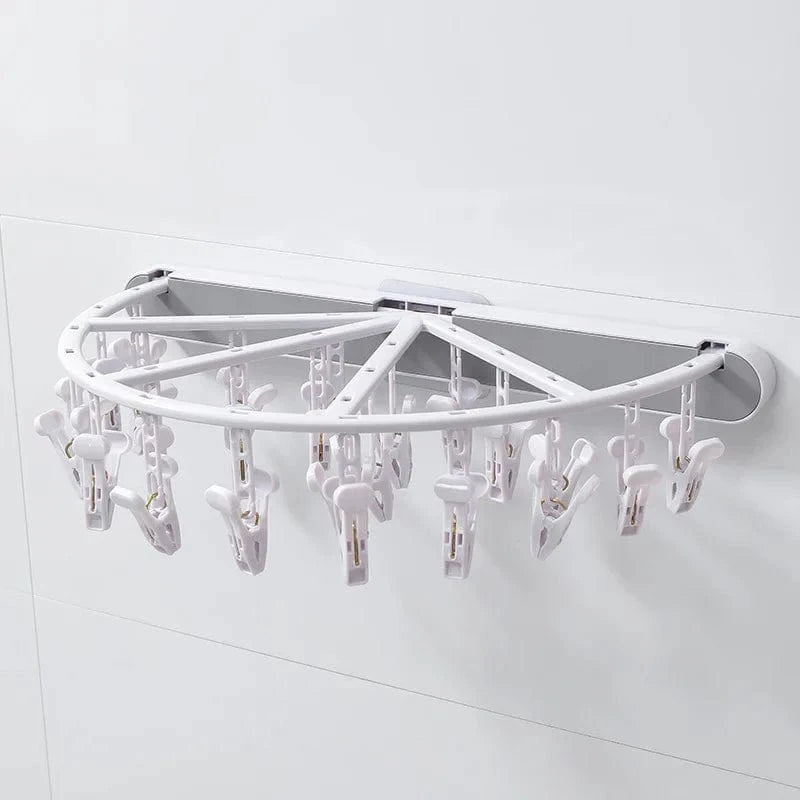 Folding Drying Racks Socks Multi-Clips Wall-mounted Cloth Hanger  Laundry Storage Balcony Drying Rack Bathroom Accessories 24 clips-Gray-B / CHINA