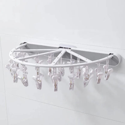 Folding Drying Racks Socks Multi-Clips Wall-mounted Cloth Hanger  Laundry Storage Balcony Drying Rack Bathroom Accessories 24 clips-Gray-B / CHINA