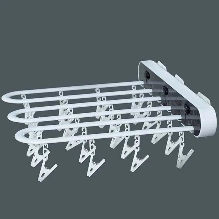 Folding Drying Racks Socks Multi-Clips Wall-mounted Cloth Hanger  Laundry Storage Balcony Drying Rack Bathroom Accessories 24 clips-Black-A / CHINA