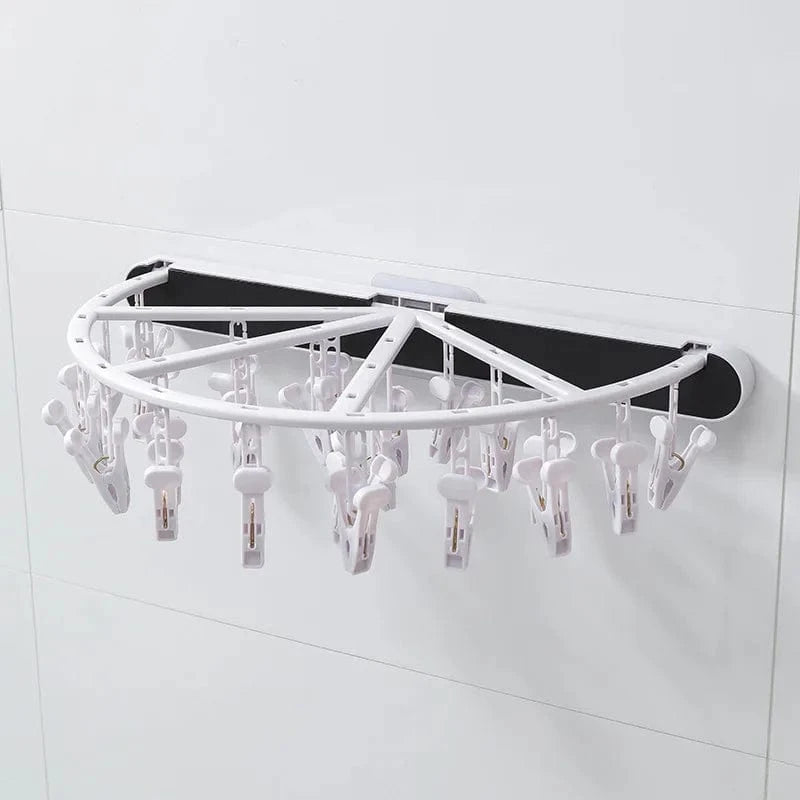 Folding Drying Racks Socks Multi-Clips Wall-mounted Cloth Hanger  Laundry Storage Balcony Drying Rack Bathroom Accessories 24 clips-Black-B / CHINA