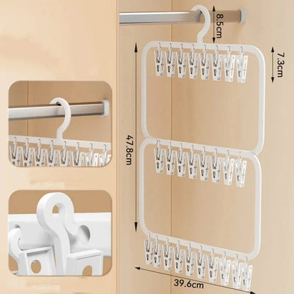 MOD Multi-clip Sock Drying Hanger Multi-functional Detachable Dryer Rack Space Saving for Drying Underwear Towel Socks Baby Clothes Double white