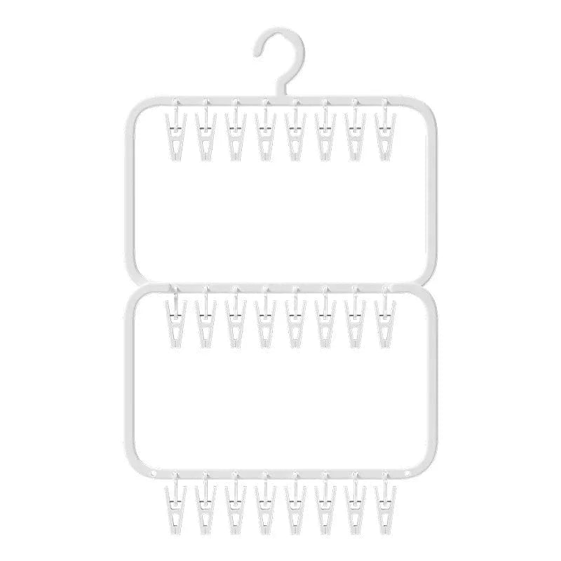 MOD Multi-clip Sock Drying Hanger Multi-functional Detachable Dryer Rack Space Saving for Drying Underwear Towel Socks Baby Clothes Double white