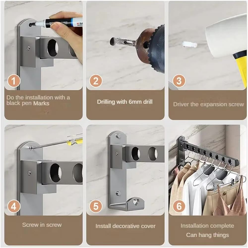 Porte cintre mural pliable en acier - Aeraly