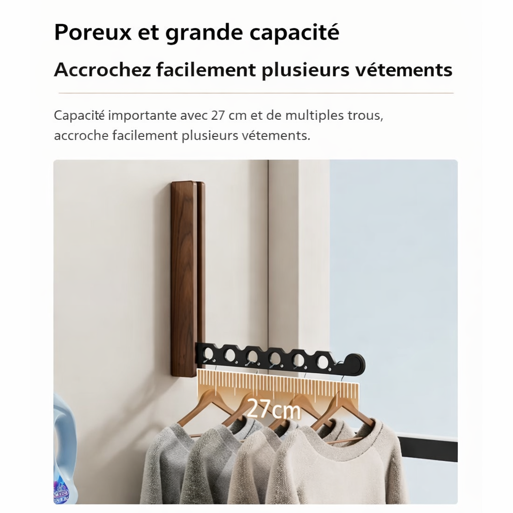 Porte-cintres mural bois pliable – rangement vêtements élégant - Aeraly