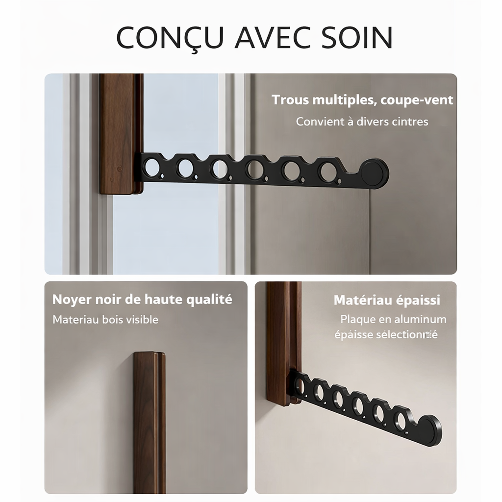 Porte-cintres mural bois pliable – rangement vêtements élégant - Aeraly