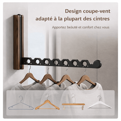 Porte-cintres mural en bois pliable – rangement vêtements élégant