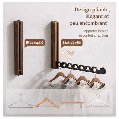 Porte-cintres mural en bois pliable – rangement vêtements élégant