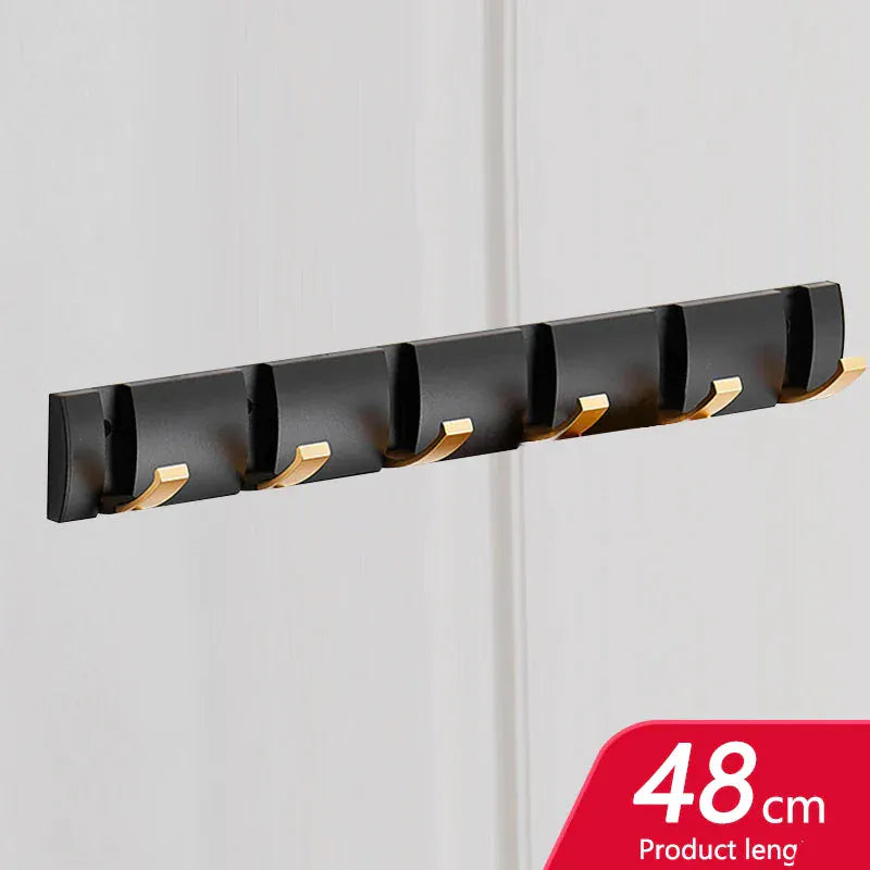 Porte manteau à crochets muraux sans perçage, pliants et design Noir or 6 crochets