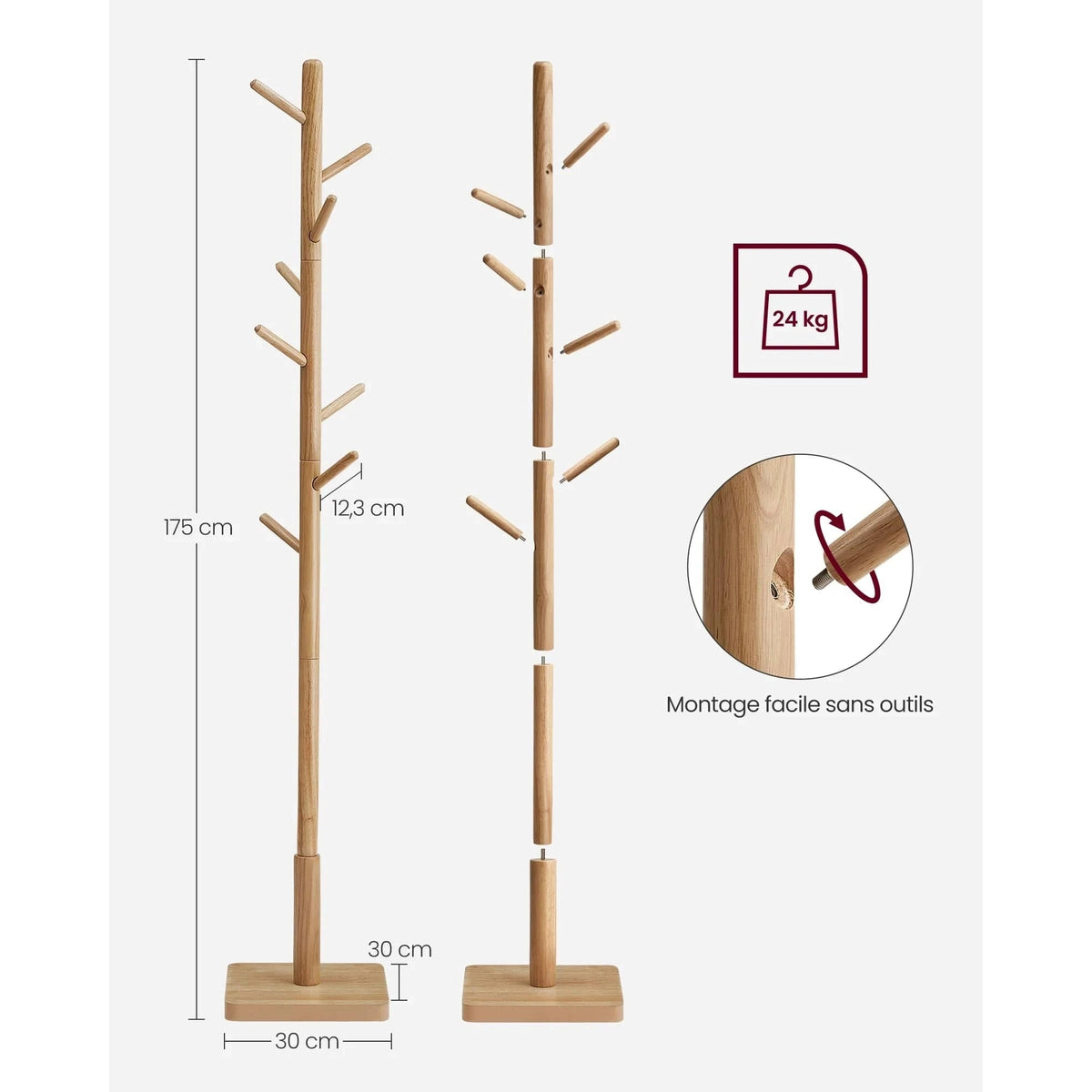 Porte manteau arbre en bois d’hévéa – design naturel et stable - Aéraly