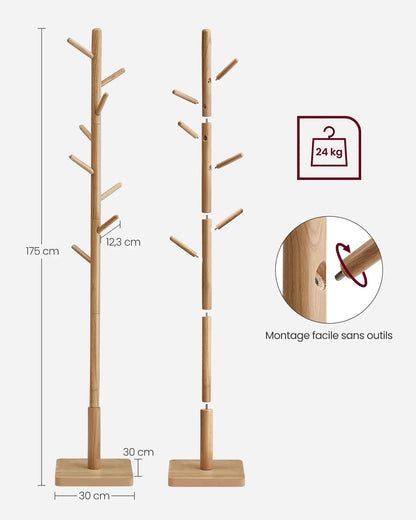 Porte manteau arbre en bois d’hévéa – design naturel et stable
