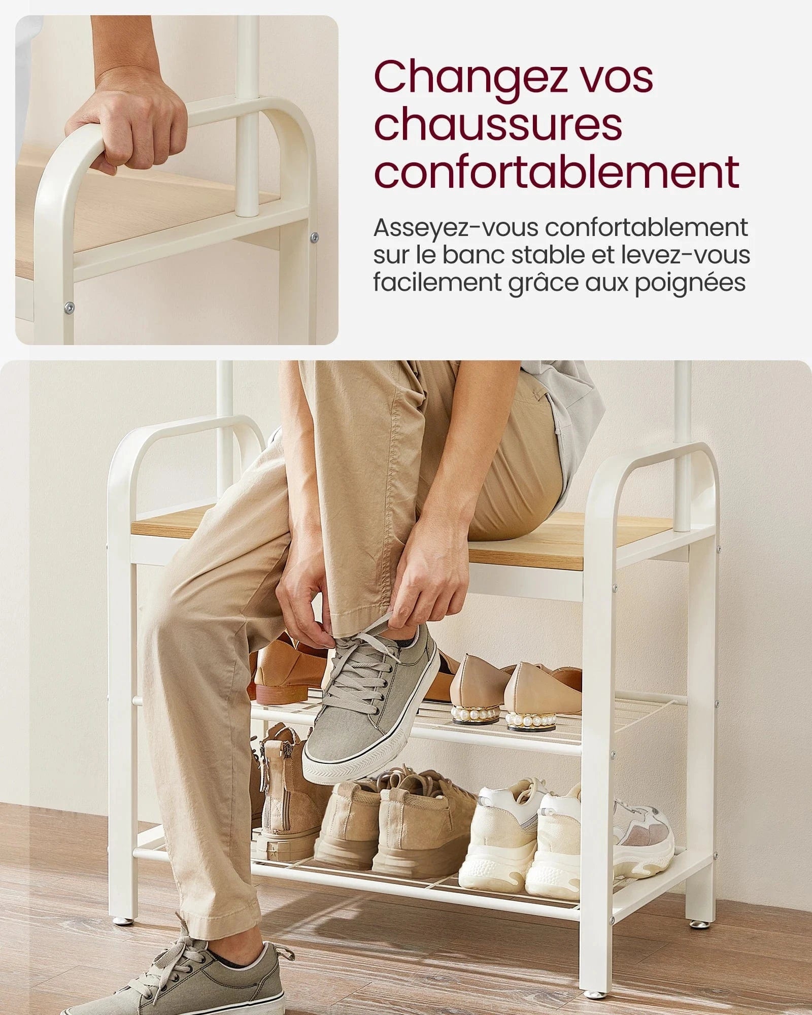 Porte manteau avec banc et étagères – design industriel et fonctionnel