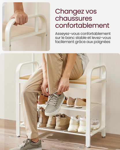 Porte manteau avec banc et étagères – design industriel et fonctionnel