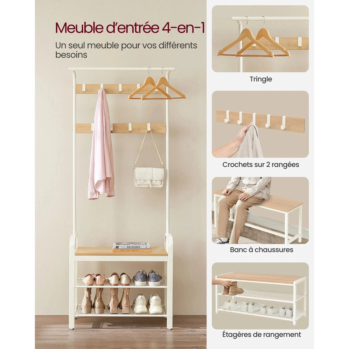 Porte manteau avec banc et étagères – design industriel et fonctionnel - Aéraly