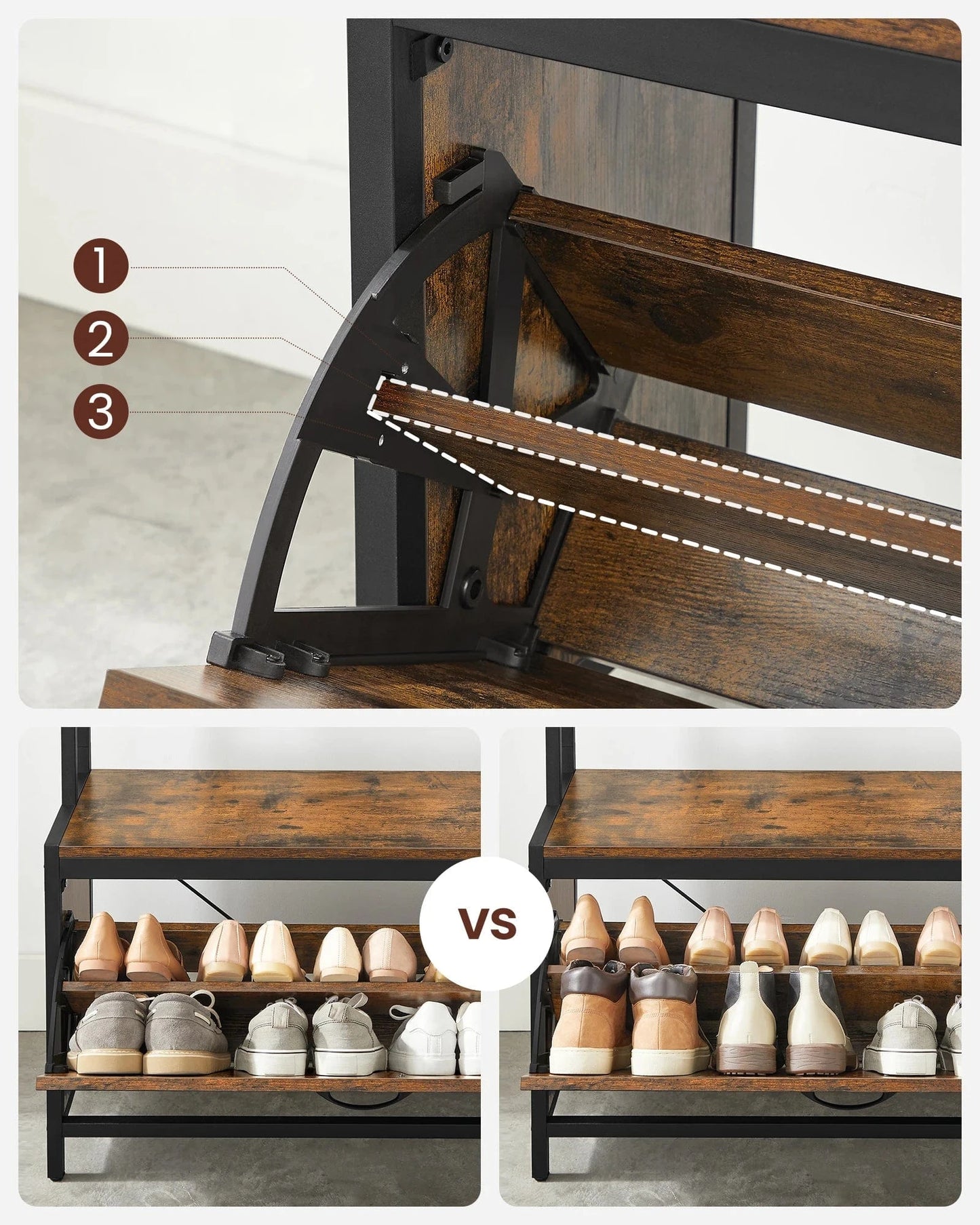 Porte manteau chaussure industriel avec banc et étagère de rangement