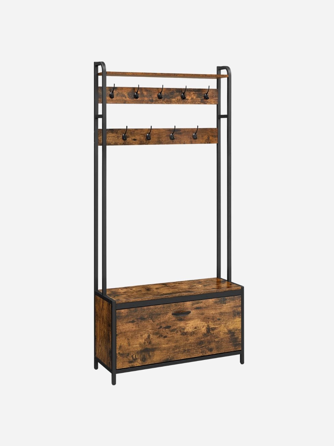 Porte manteau chaussure industriel avec banc et étagère de rangement