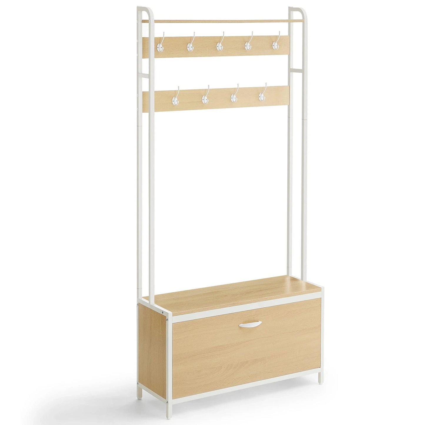 Porte manteau chaussure industriel avec banc et étagère de rangement Bois