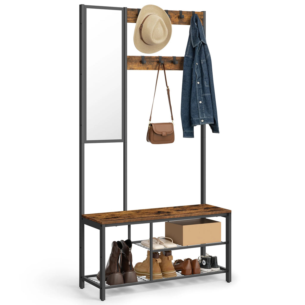 Porte-manteau miroir industriel – Meuble d’entrée avec banc - Aéraly