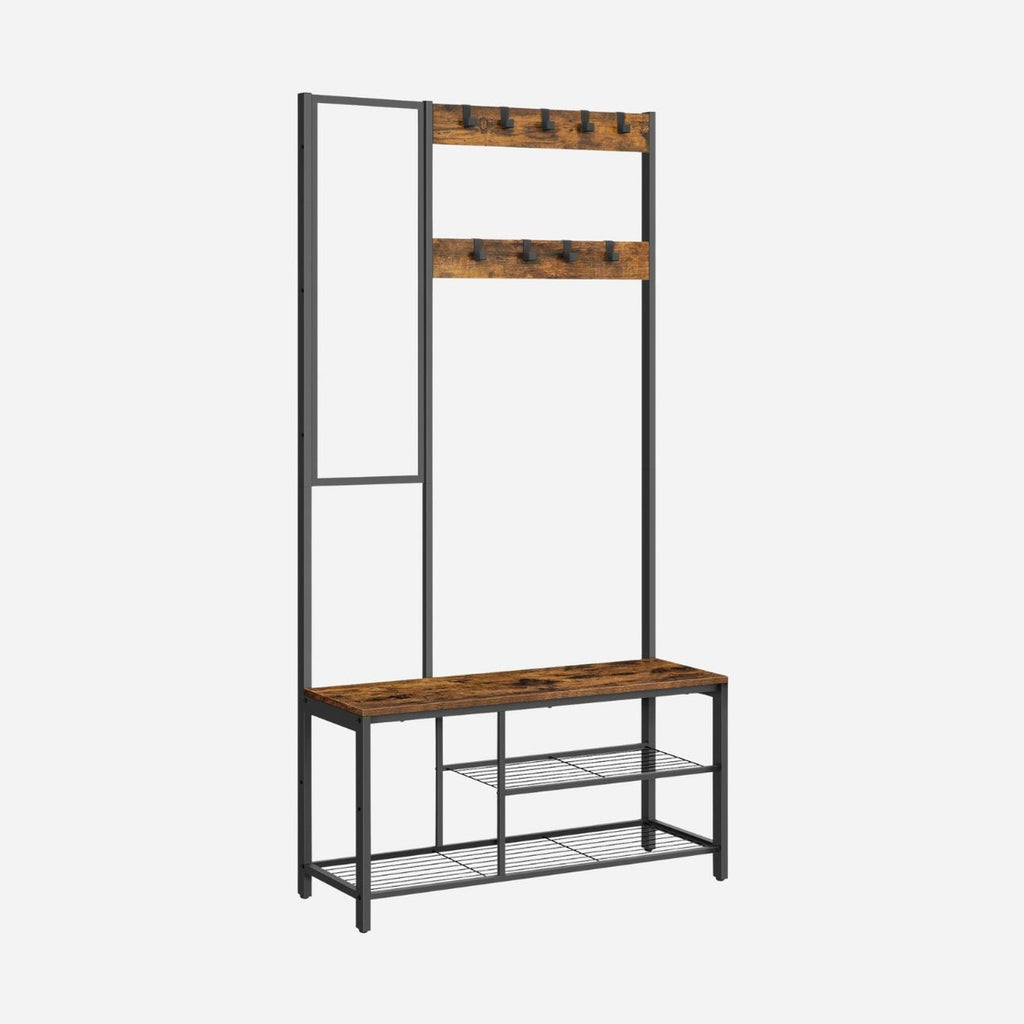 Porte-manteau miroir industriel – Meuble d’entrée avec banc - Aéraly