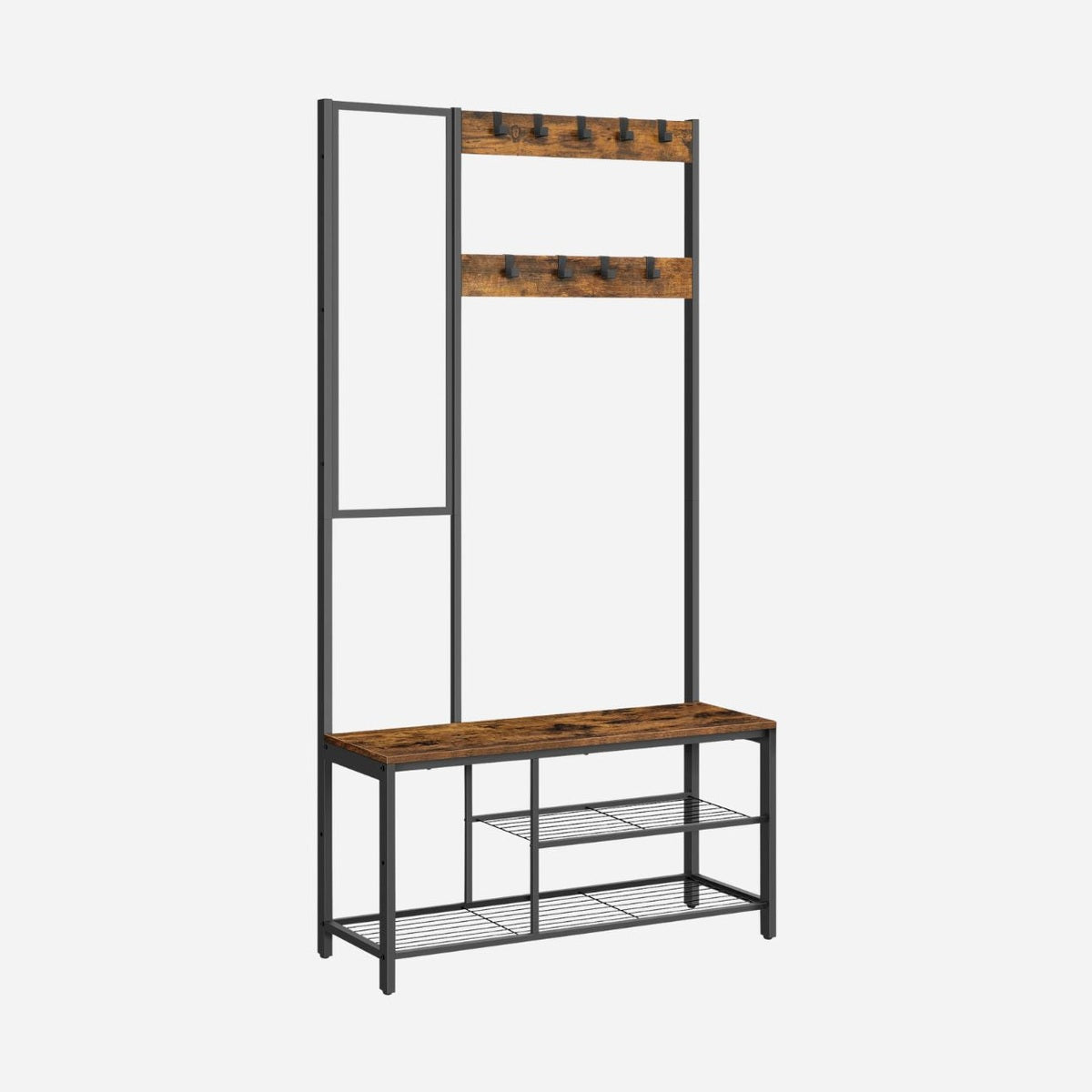 Porte-manteau miroir industriel – Meuble d’entrée avec banc - Aéraly