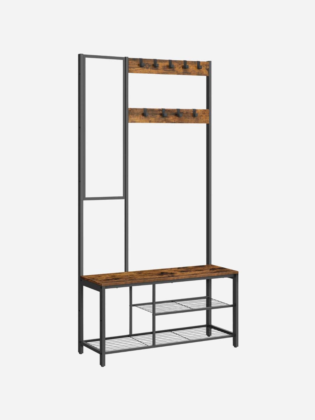 Porte-manteau miroir industriel – Meuble d’entrée avec banc