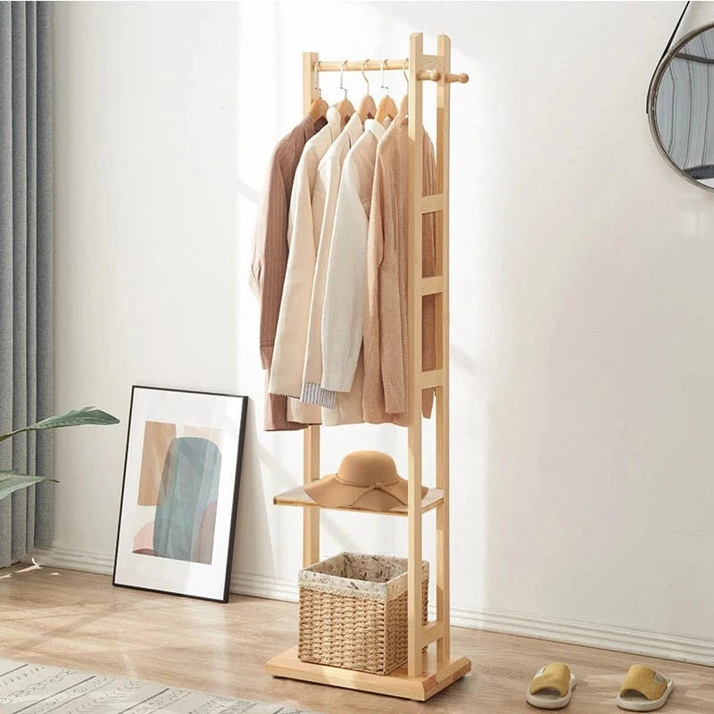 Bamboo Garment Coat Clothes Stand Rack Hat Shoe Wooden Hanger Holder Shelf Tidy Garment Hanging Rail Hooks Natural Wood / United States