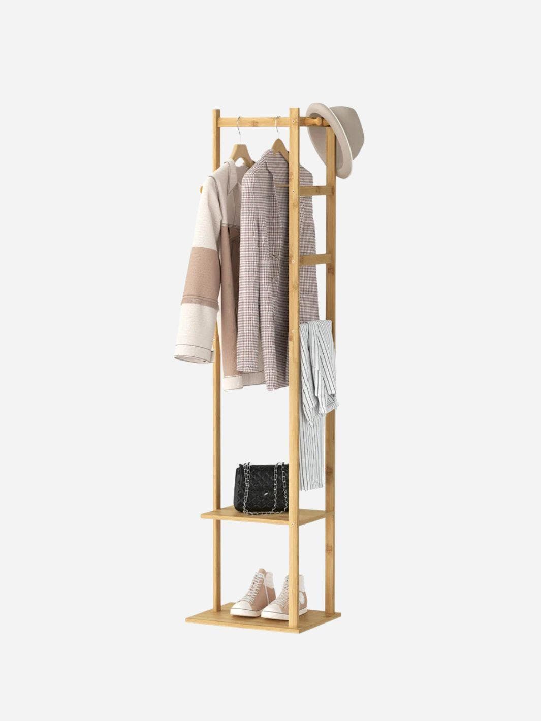 Porte-manteau mural bois bambou crochets Bois