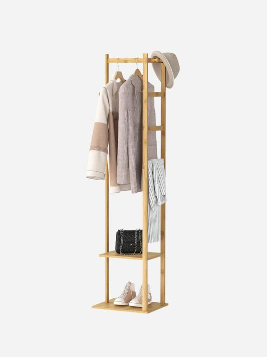 Porte-manteau mural bois bambou crochets Bois