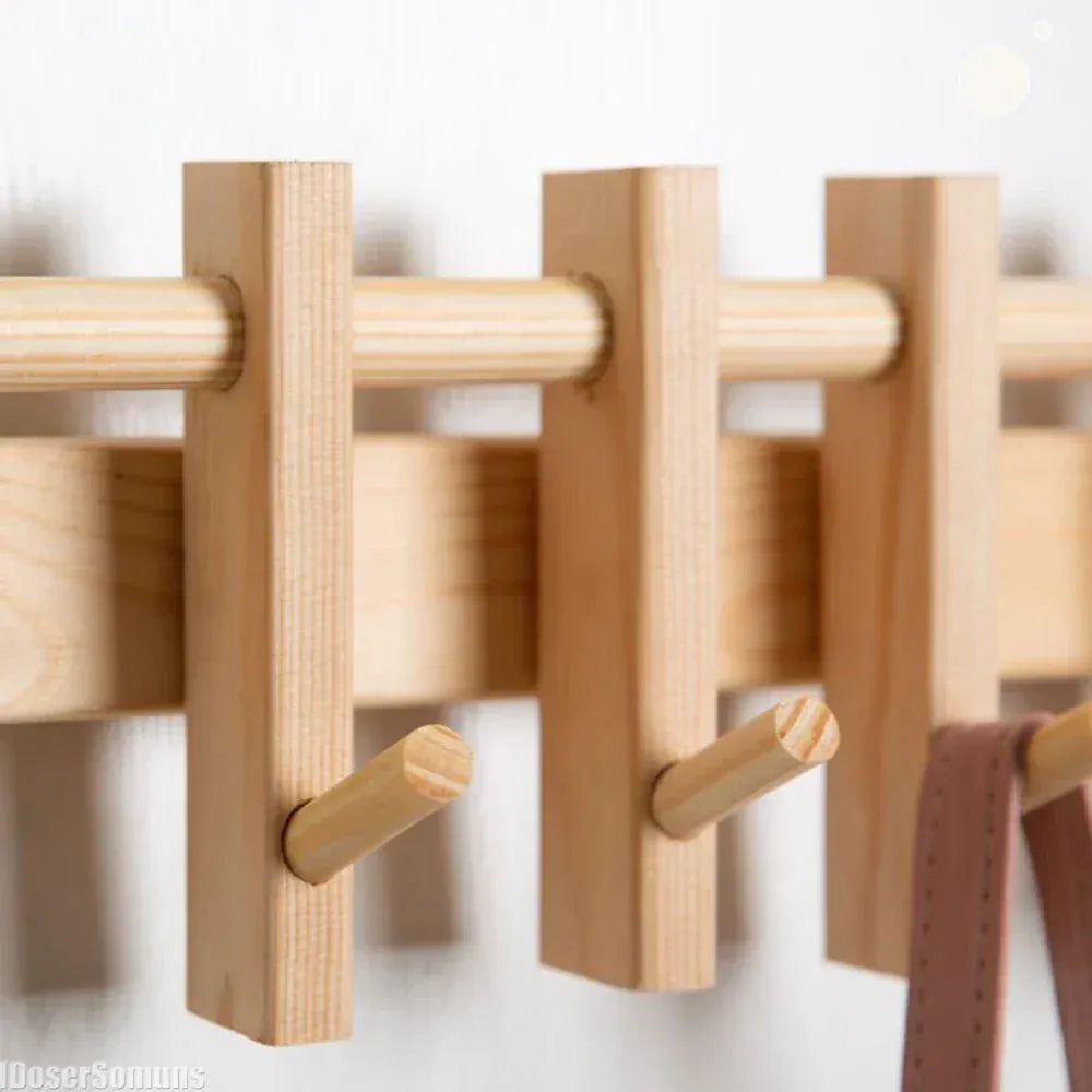 Porte-manteau mural bois massif crochets noyer