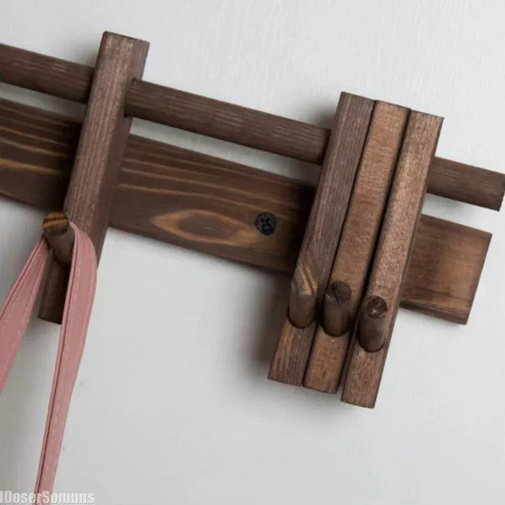 Porte-manteau mural bois massif crochets noyer