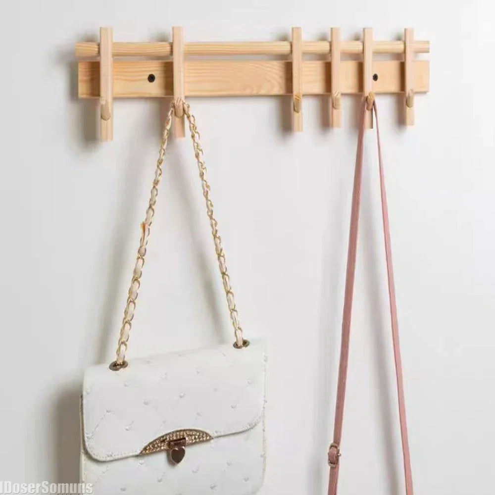 Porte-manteau mural bois massif crochets noyer - Aéraly
